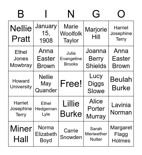 Twenty Pearls Bingo Card