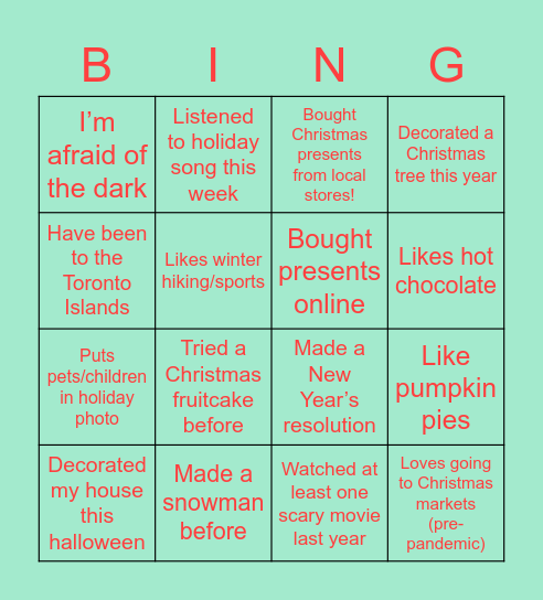 Holiday Bingo! Bingo Card