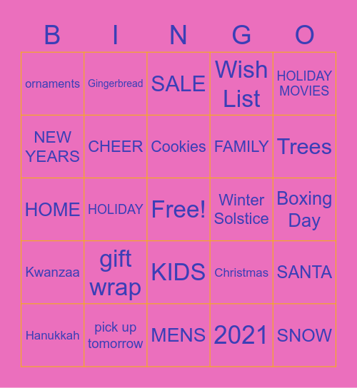 Holiday Bingo Card