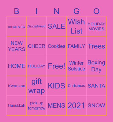 Holiday Bingo Card