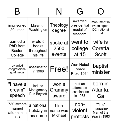 MLK BINGO Card