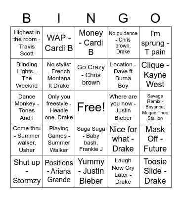 Musical Bingo Card