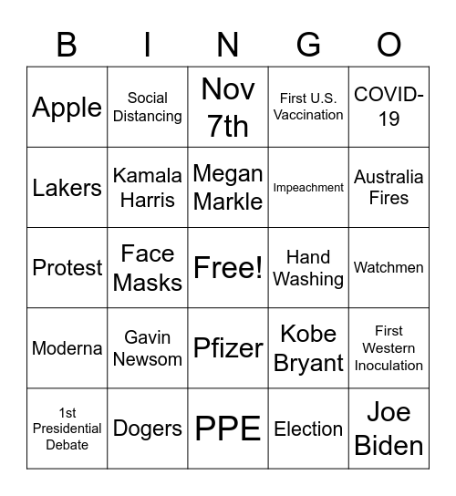 2020 BINGO Card