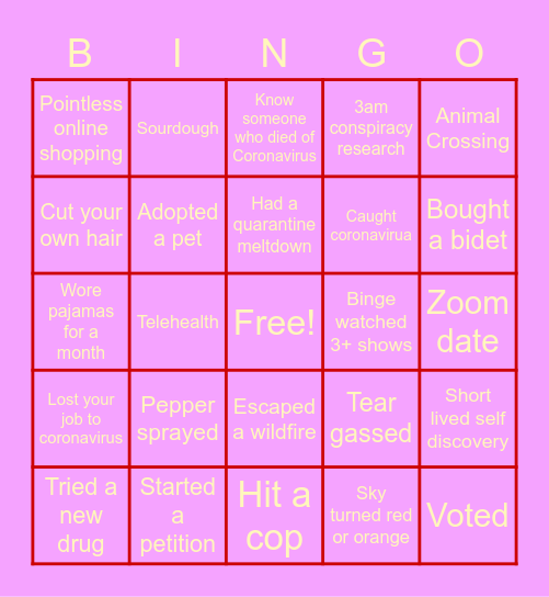 2020 Bingo Card