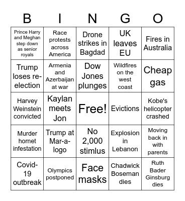 2020 Bingo Card