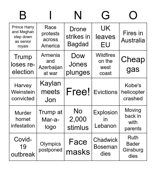 2020 Bingo Card