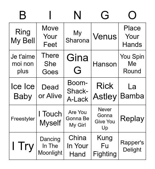 One Hit Wonders Bingo Card