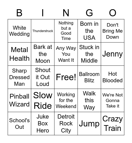 SINGO - Classic RockS Bingo Card
