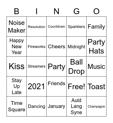 Happy New Year 2021 Bingo Card