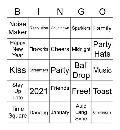 Happy New Year 2021 Bingo Card