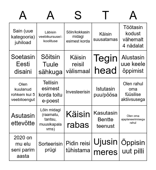 Peaaegu bingo 2020 Bingo Card