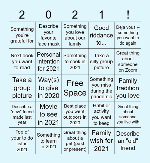 New Year's Day Bingo Card