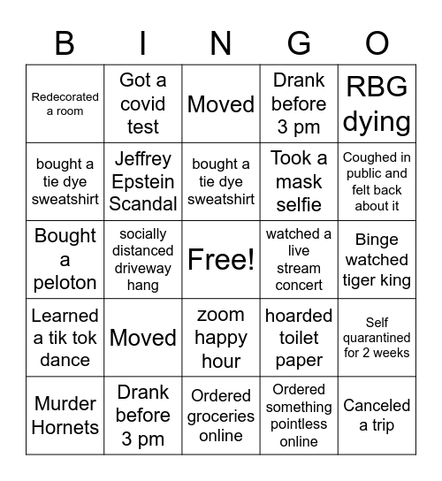 Bye Bye 2020 Bingo Card