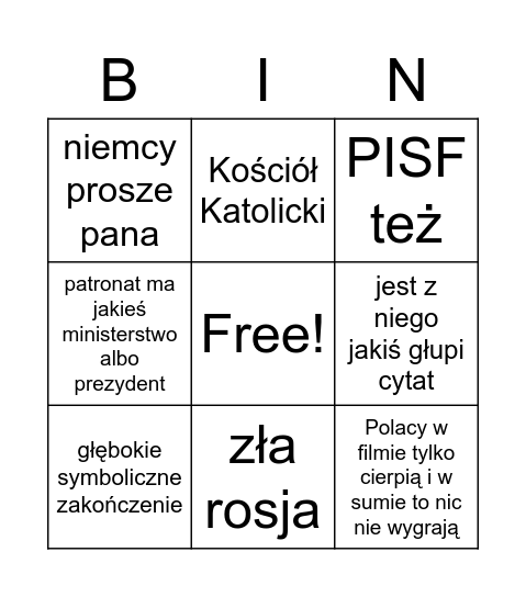 Polskie filmy patriotyczne bingo Card