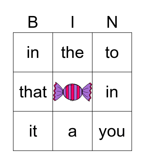 Sight Word Bingo Card