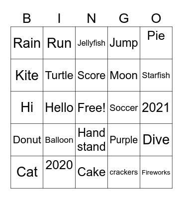 Seidel Fam New Years Bingo Card