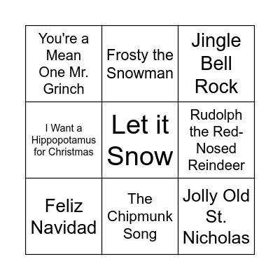 Christmas Song BINGO Card