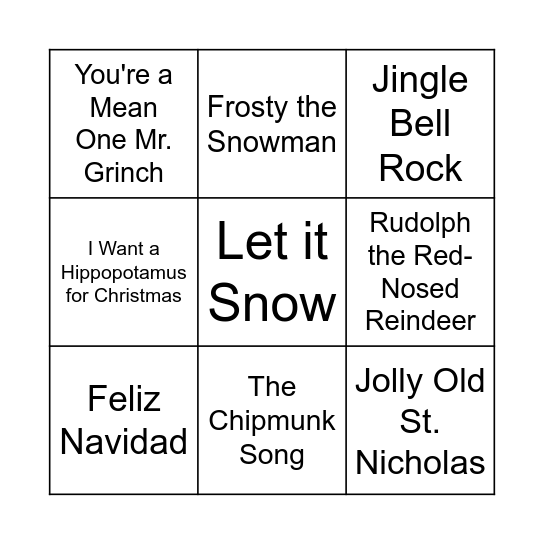 Christmas Song BINGO Card