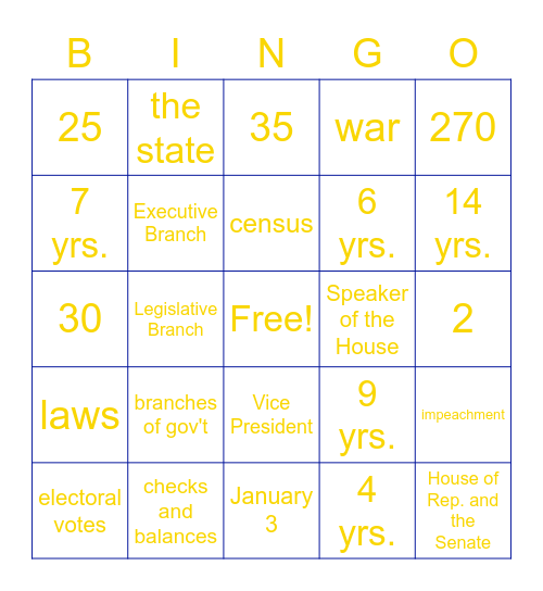 GOV'T BINGO! Bingo Card