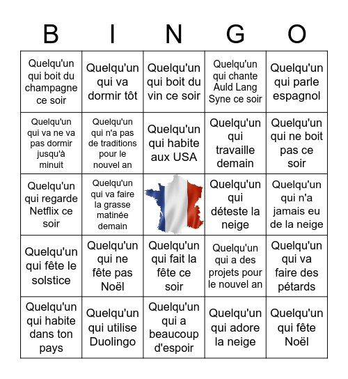Bingo des gens - Le réveillon Bingo Card