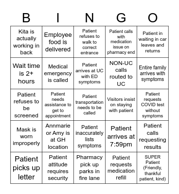 Urgent Car Bingo Card