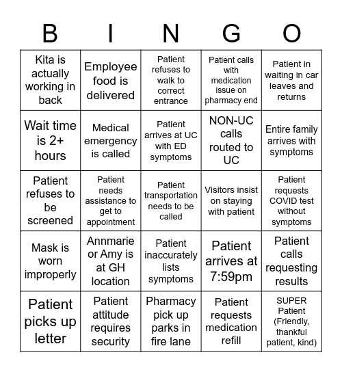 Urgent Car Bingo Card