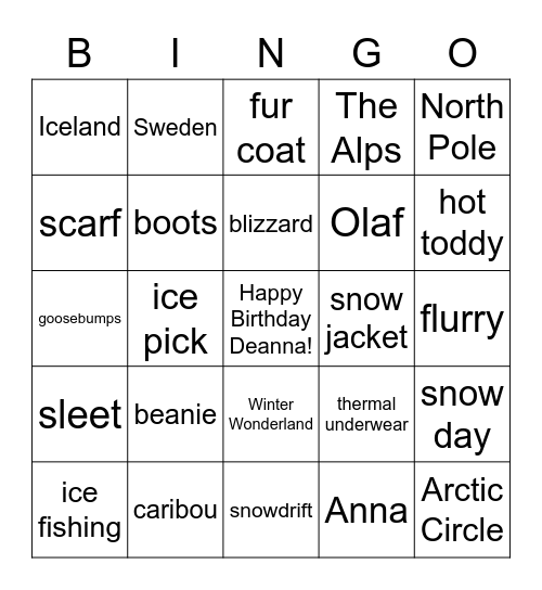 Let It Snow Bingo Card