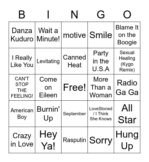 MUSIC BINGO Card