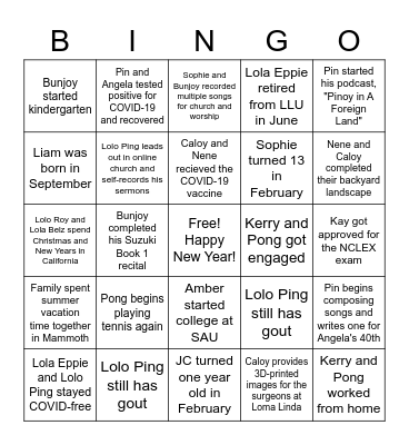 New Year Bingo Card