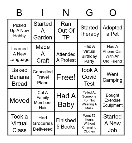 NYE 2020 Covid Bingo! Bingo Card