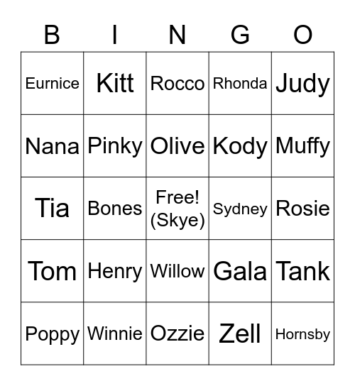 Simsie bingo Card