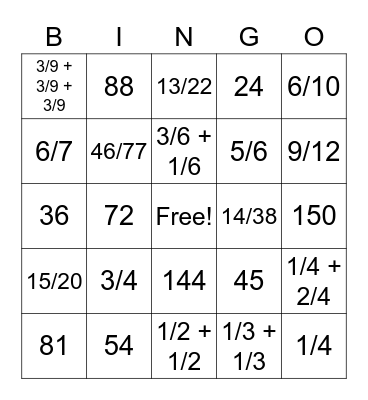 Fractions + mult. Bingo Card