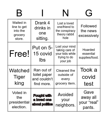 F you 2020 Bingo Card