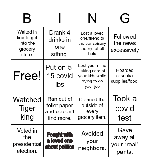 F you 2020 Bingo Card