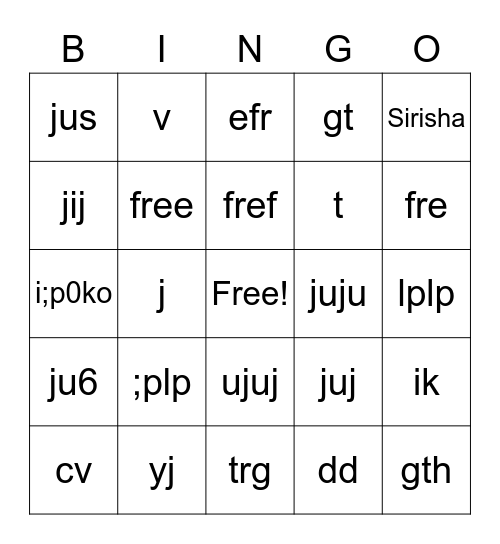 Gupta Family Bingo Card