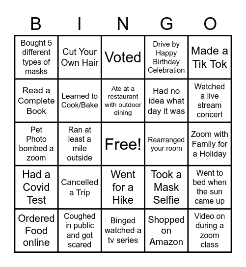 2020 Bingo Card