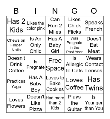 Kristen's Baby Bingo Card