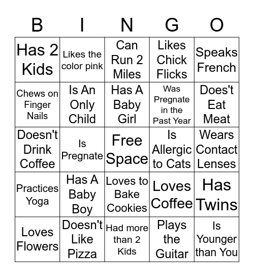 Kristen's Baby Bingo Card