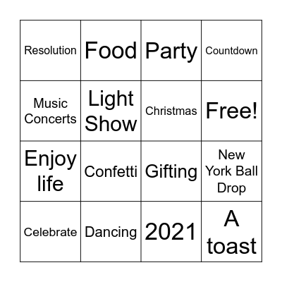 New Year's Eve Bingo Card