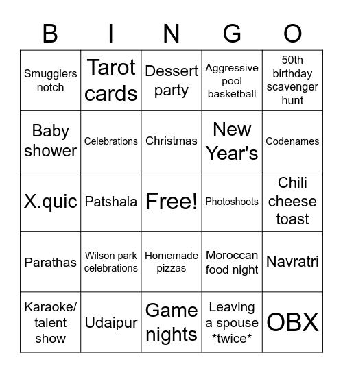 Memories Bingo Card