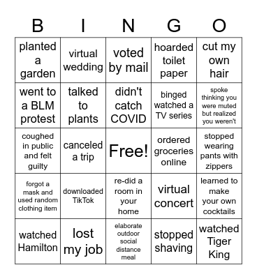 2020 Bingo Card