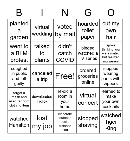 2020 Bingo Card