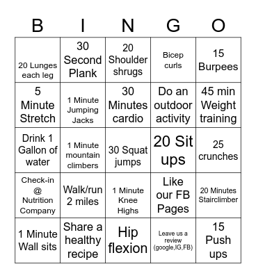 Nutrition Company Bingo Card