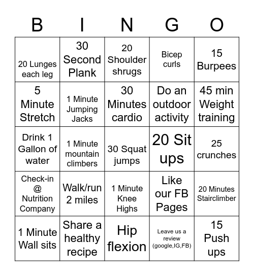 Nutrition Company Bingo Card