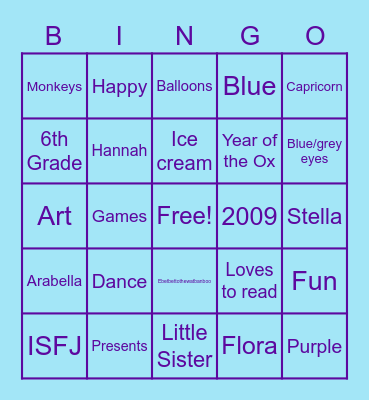 Elizabeth's Birthday Bingo Card