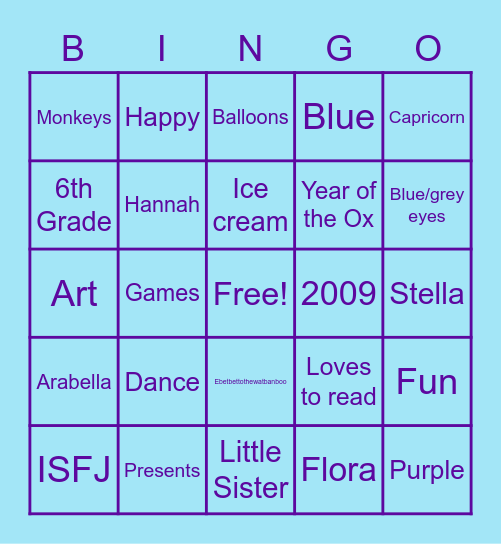 Elizabeth's Birthday Bingo Card