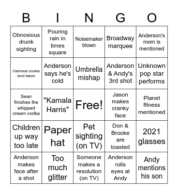 CNN NYE 2020 Bingo Card
