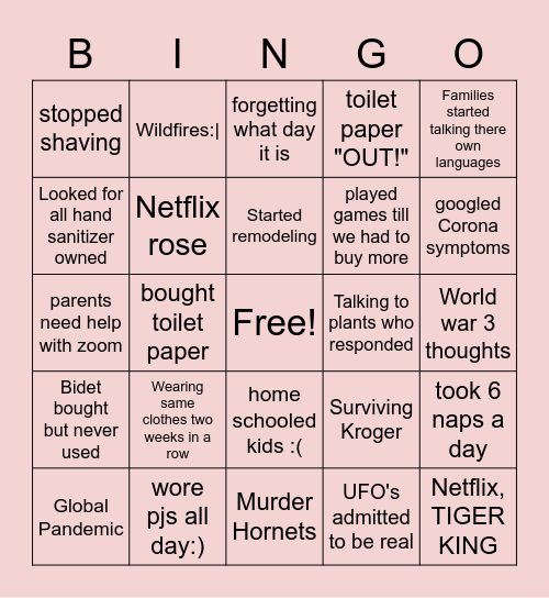 2020 BINGO!! Bingo Card