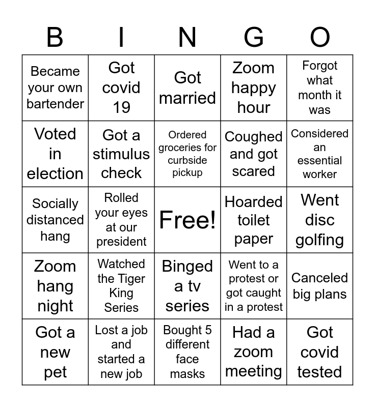 2020 Bingo Card