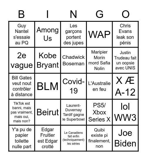 2020 Bingo Card